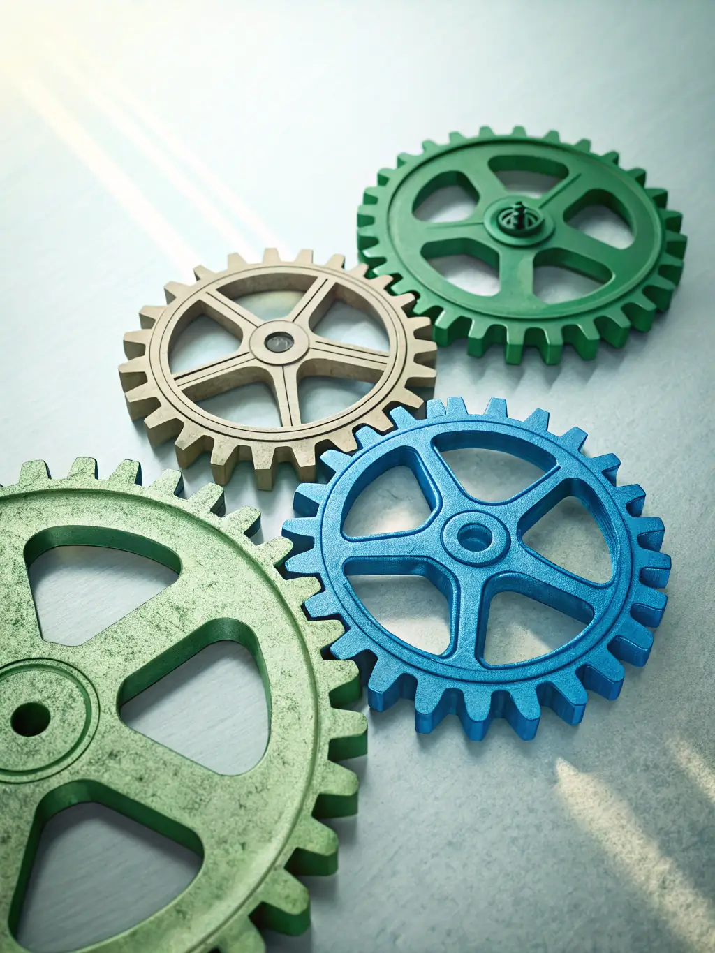 A digital illustration of interconnected gears and systems, representing the design of operational systems for a nonprofit.